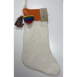 NWT‎ Nicole Miller Home Christmas Stocking Rainbow Striped Heart Tassel Holidays